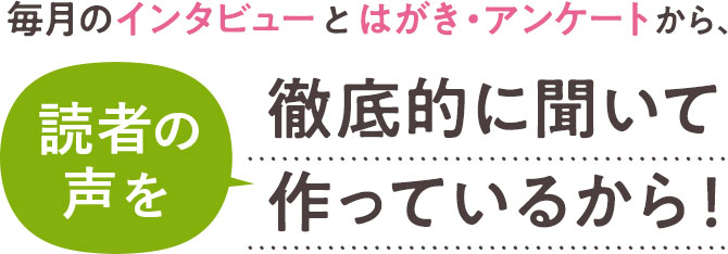 毎月のインタビューとはがき・アンケートから、読者の声を徹底的に聞いて作っているから！